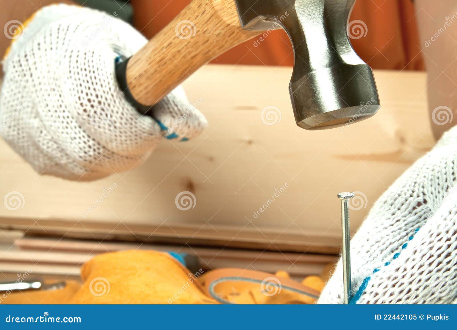 Hammer hitting nail stock image. Image of instrument 22442105