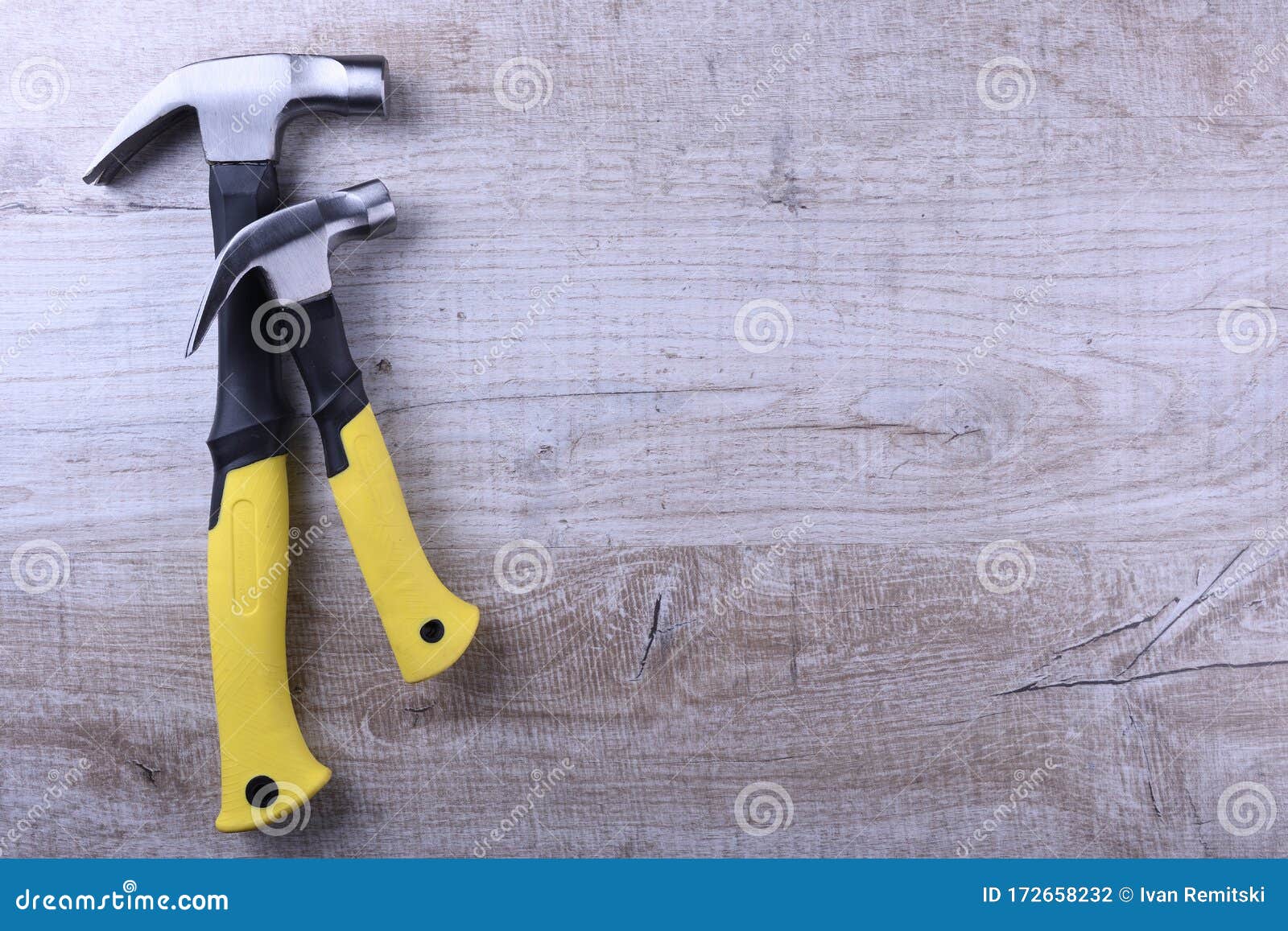 Hammer Iron on Wooden Background Stock Photo Image of improvement