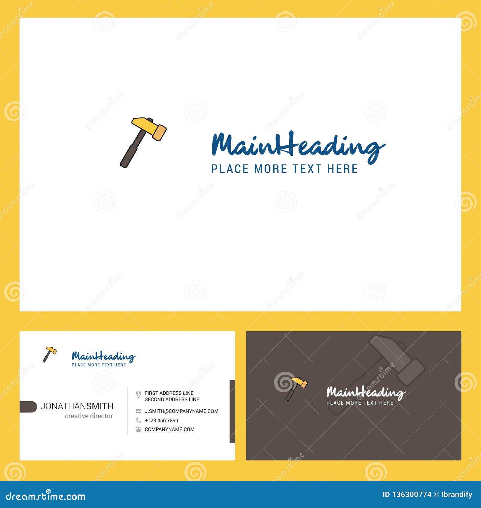 hammer logo  with tagline & front and back busienss card template.  creative 