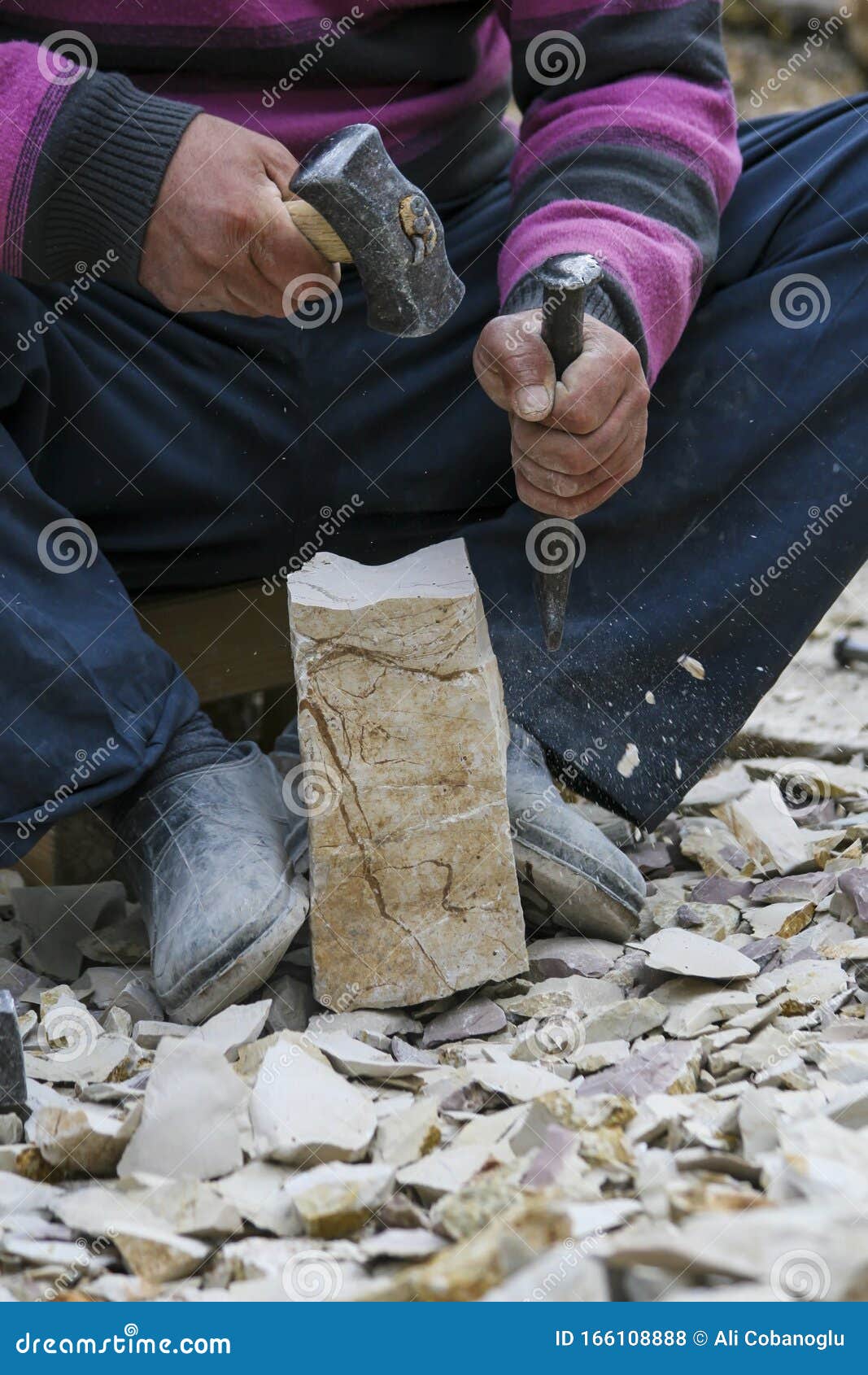 With Hammer and Murch, Stonebreaking Workers ` Hands in Turkey Stock