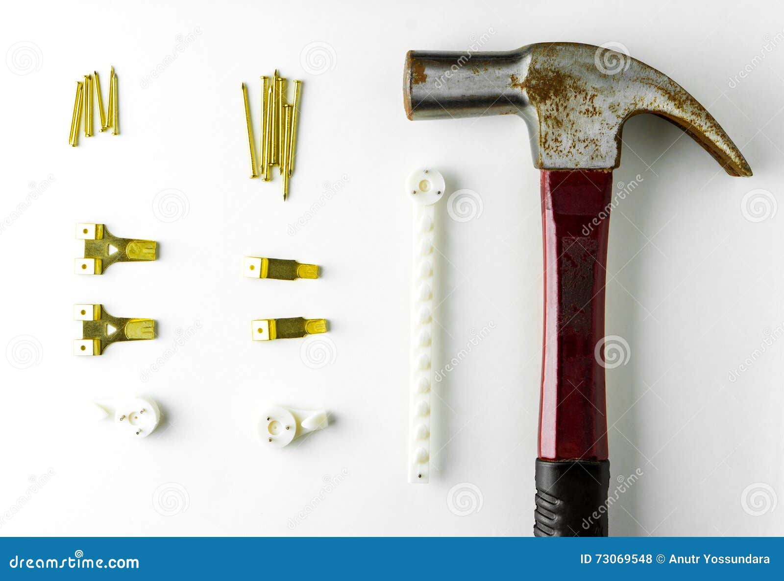 Hammer Nail and Hook Home Decoration Equipment. Stock Photo Image of decor, white 73069548