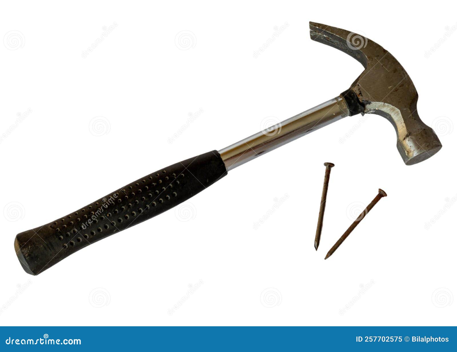 Hammer with Nails on Isolated White Background Stock Image Image of