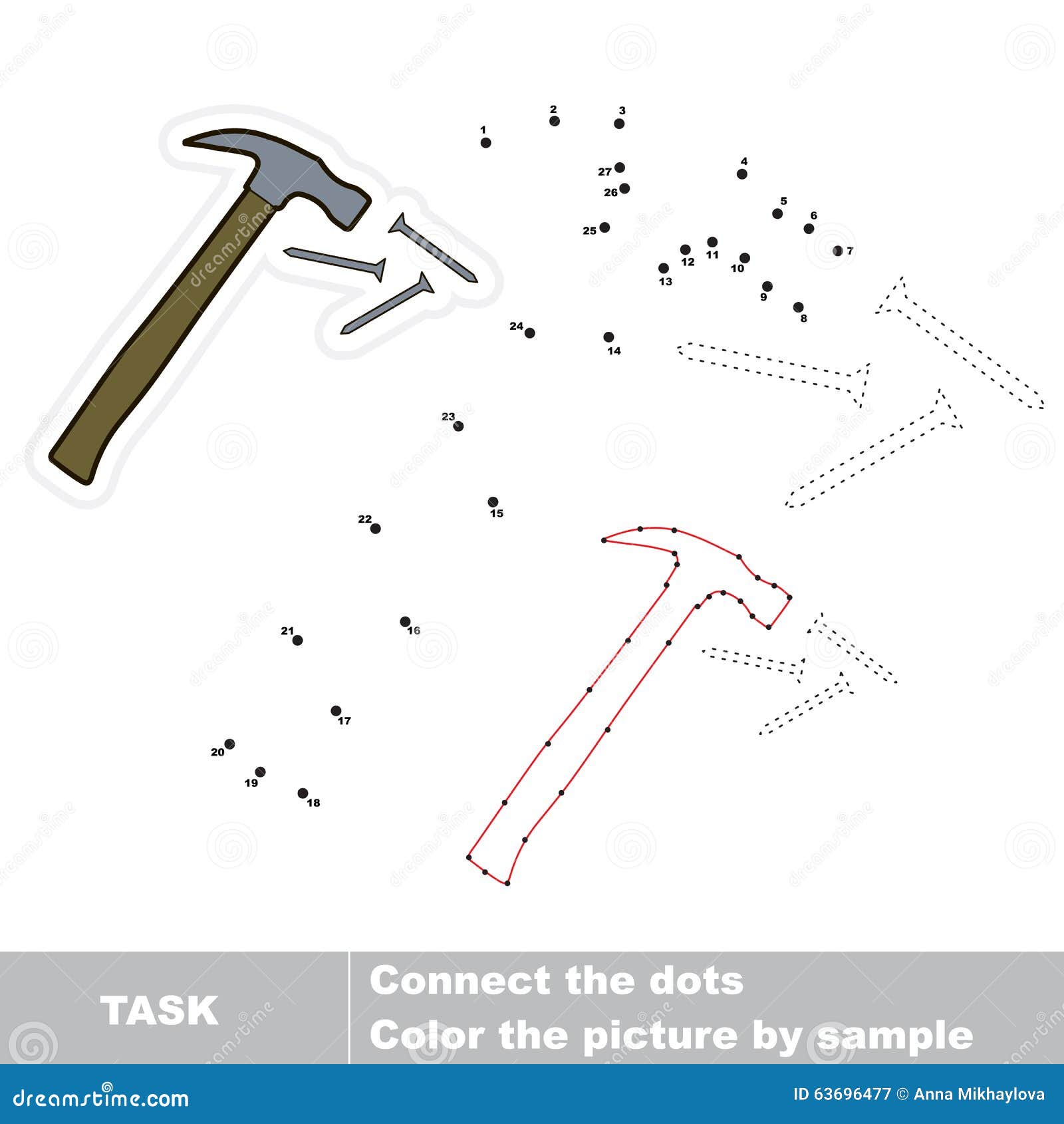 hammer nails to be traced vector numbers game dot dot connect dots 63696477