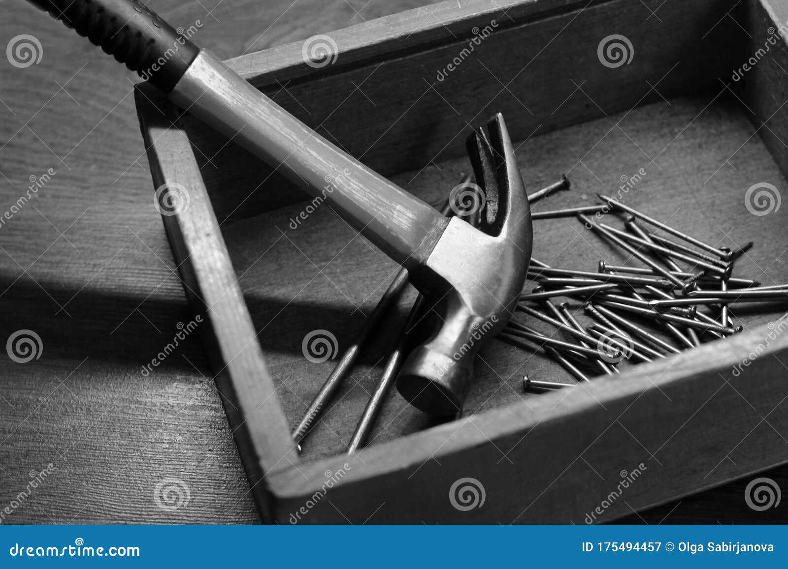 The Hammer and Nails, Tools for Construction and Repair, Black and