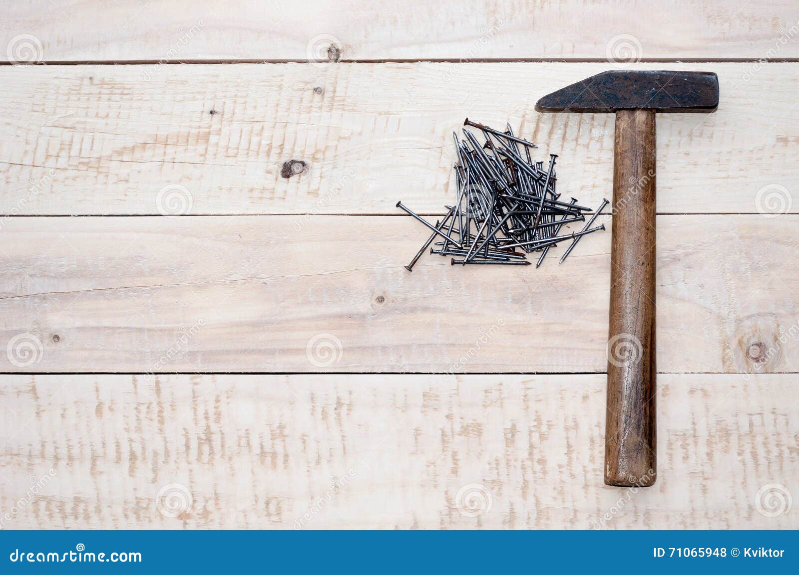 Hammer and Nails on Wood. Space on Left Side Stock Photo Image of