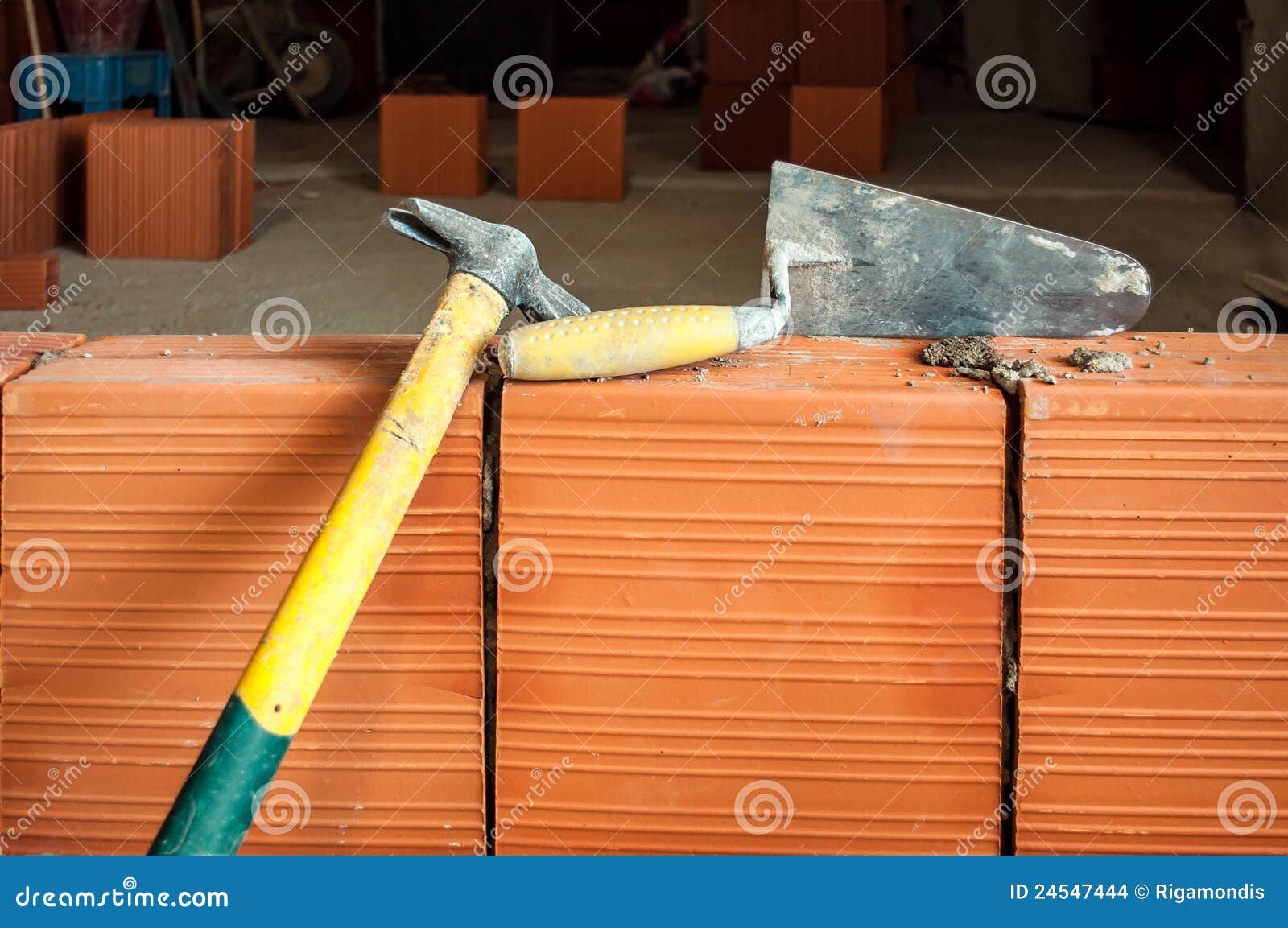 Hammer and Trowel on Construction Site Stock Photo Image of