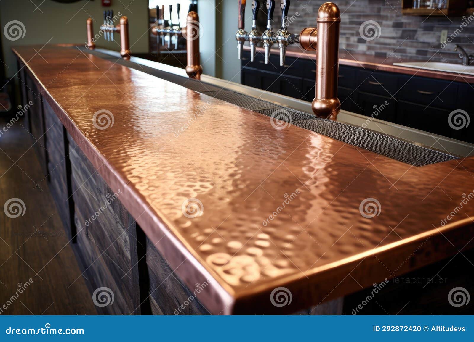 Hammered Copper Bar Top with Beer Taps Stock Photo Image of metal