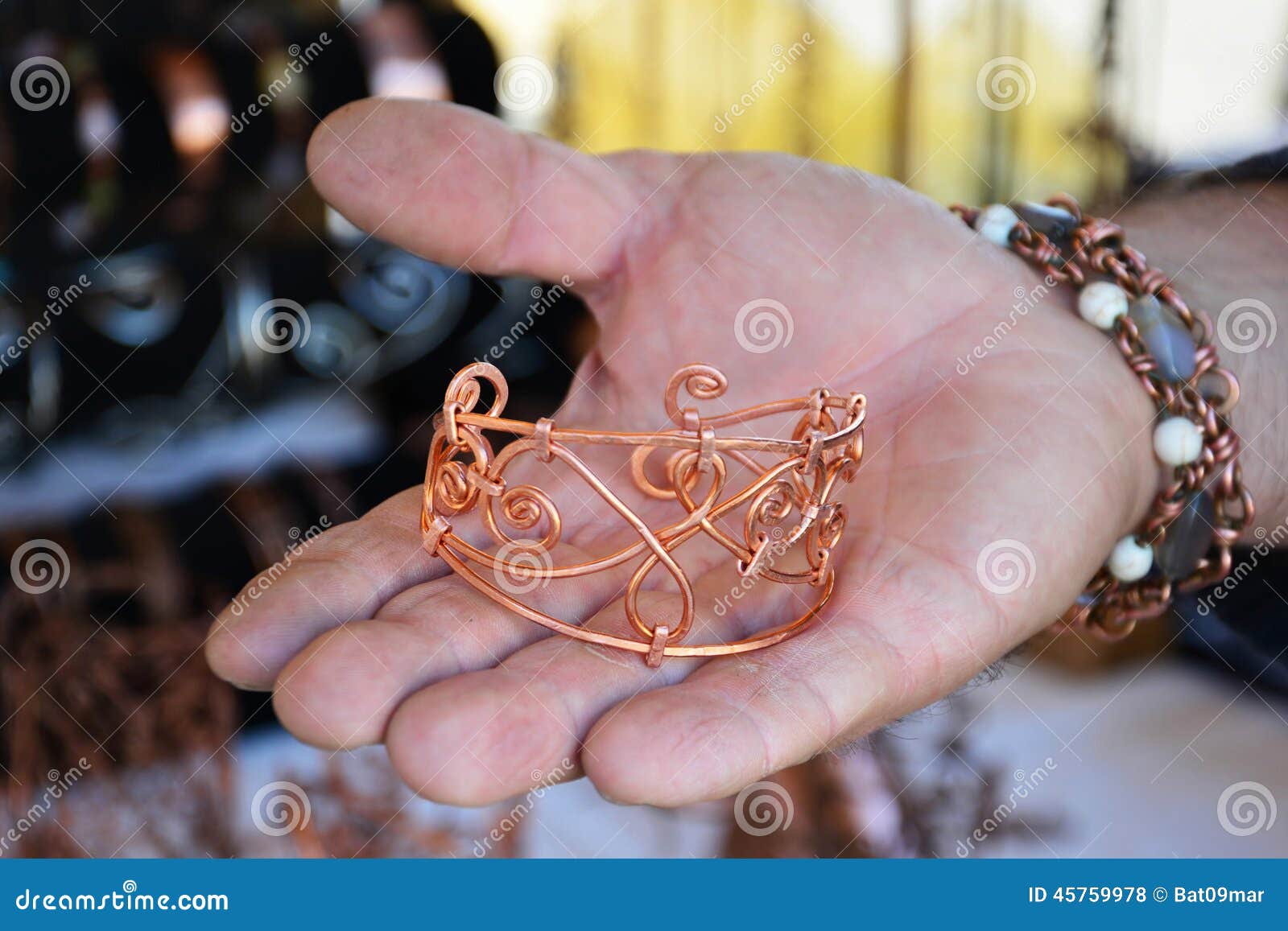 Hammered Copper Wire Bracelet Stock Photo Image of folk, metal 45759978
