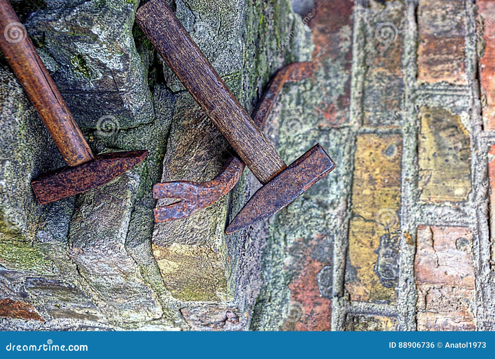 Hammers and Nails Near a Brick Wall Stock Photo Image of rusty, iron 88906736