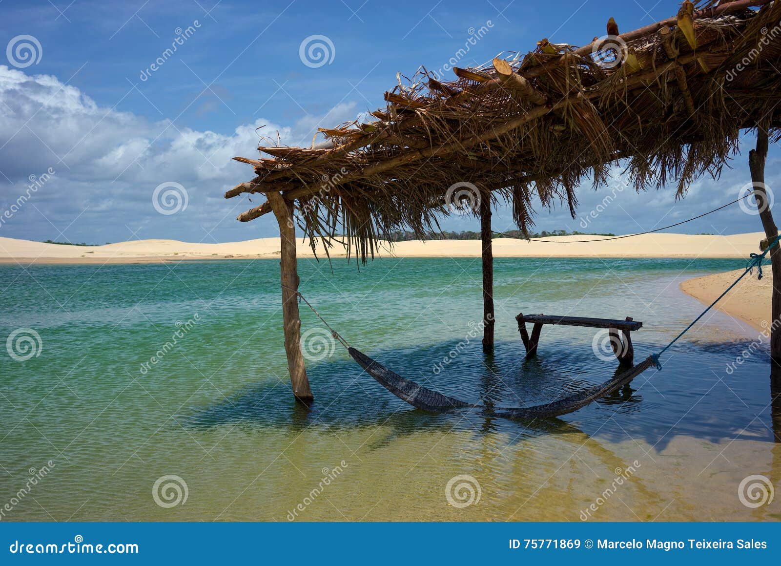 hammock in lagoon at pequenos lencois, lencois maranhenses