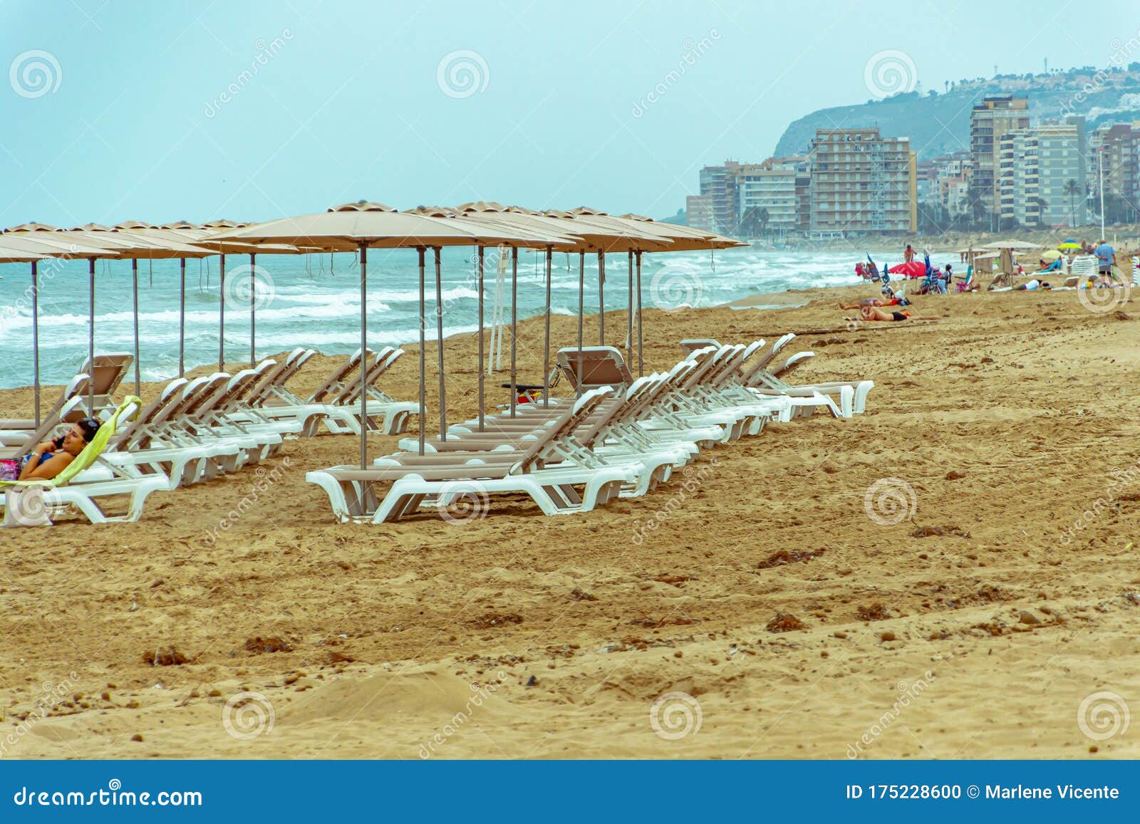 Hammocks and Umbrellas on a Beach in Alicante. Spain Stock Photo