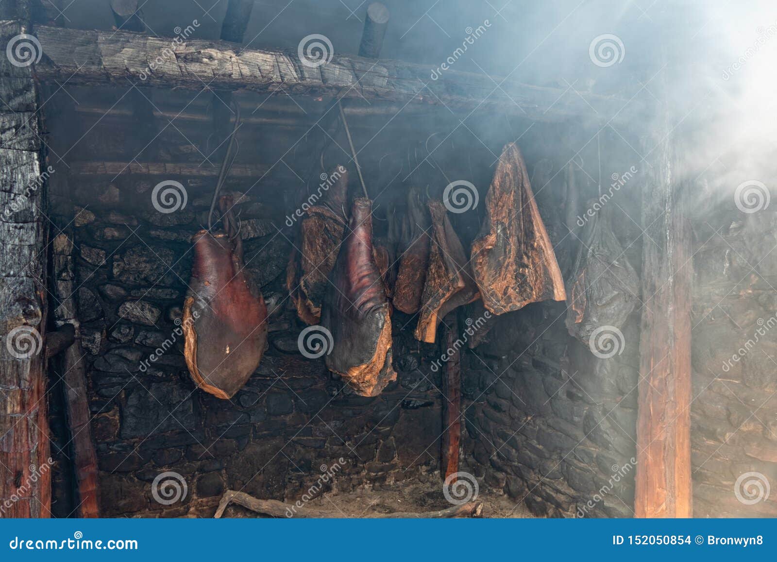 Hams Hanging In Vintage Smokehouse Stock Photo Image Of Food