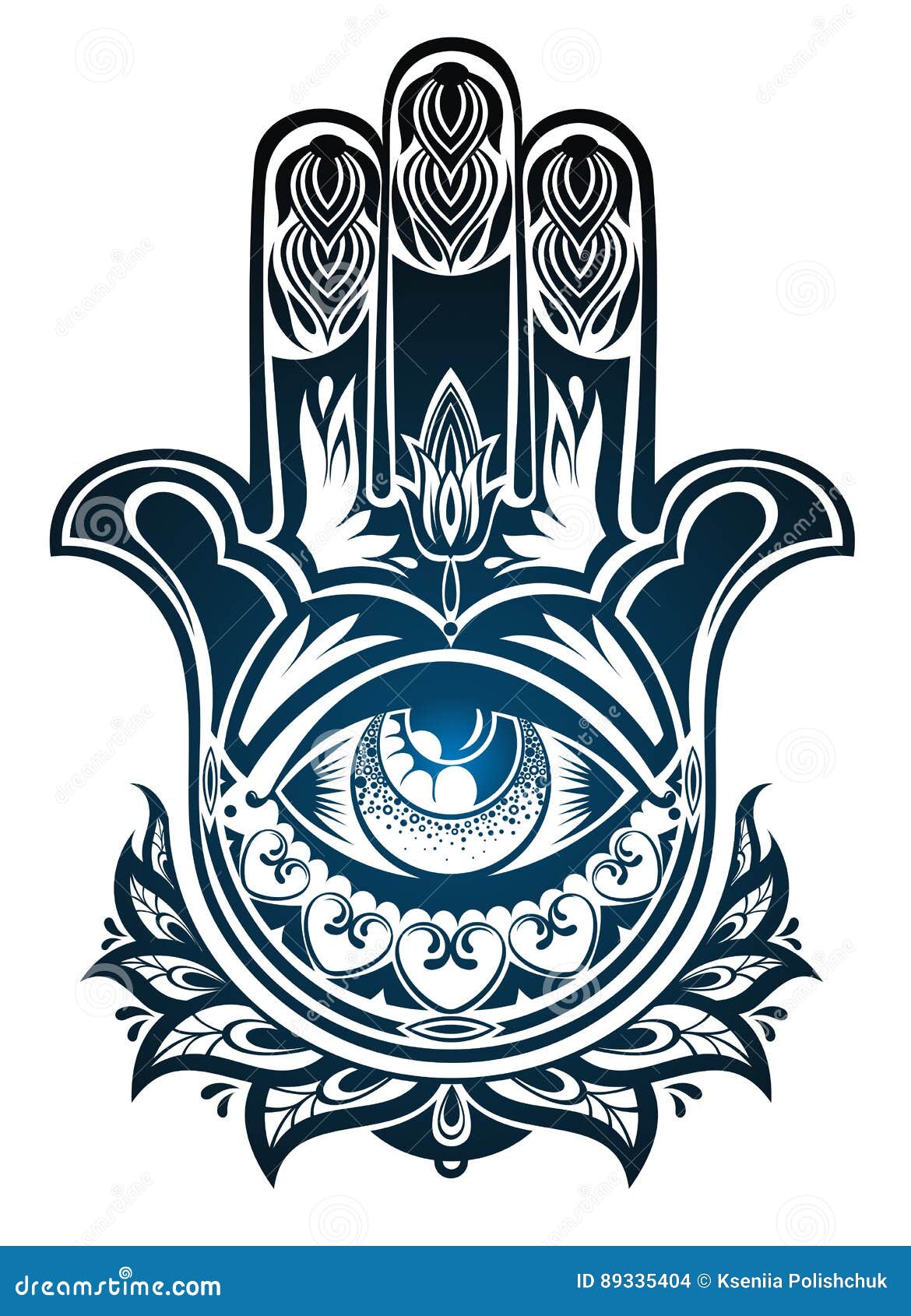 Hamsa hand in blue stock vector. Illustration of icon - 89335404