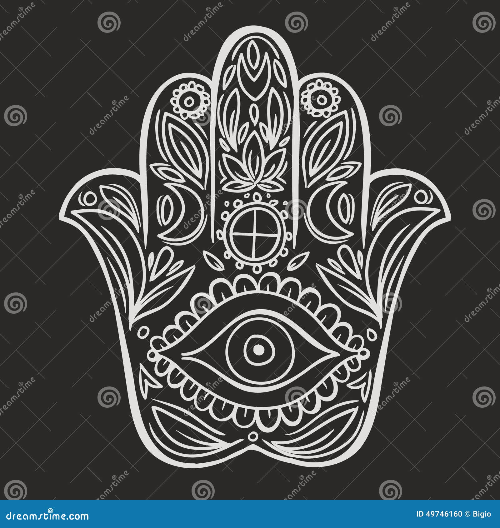 Hamsa hand stock vector. Illustration of lily, buddhism - 49746160