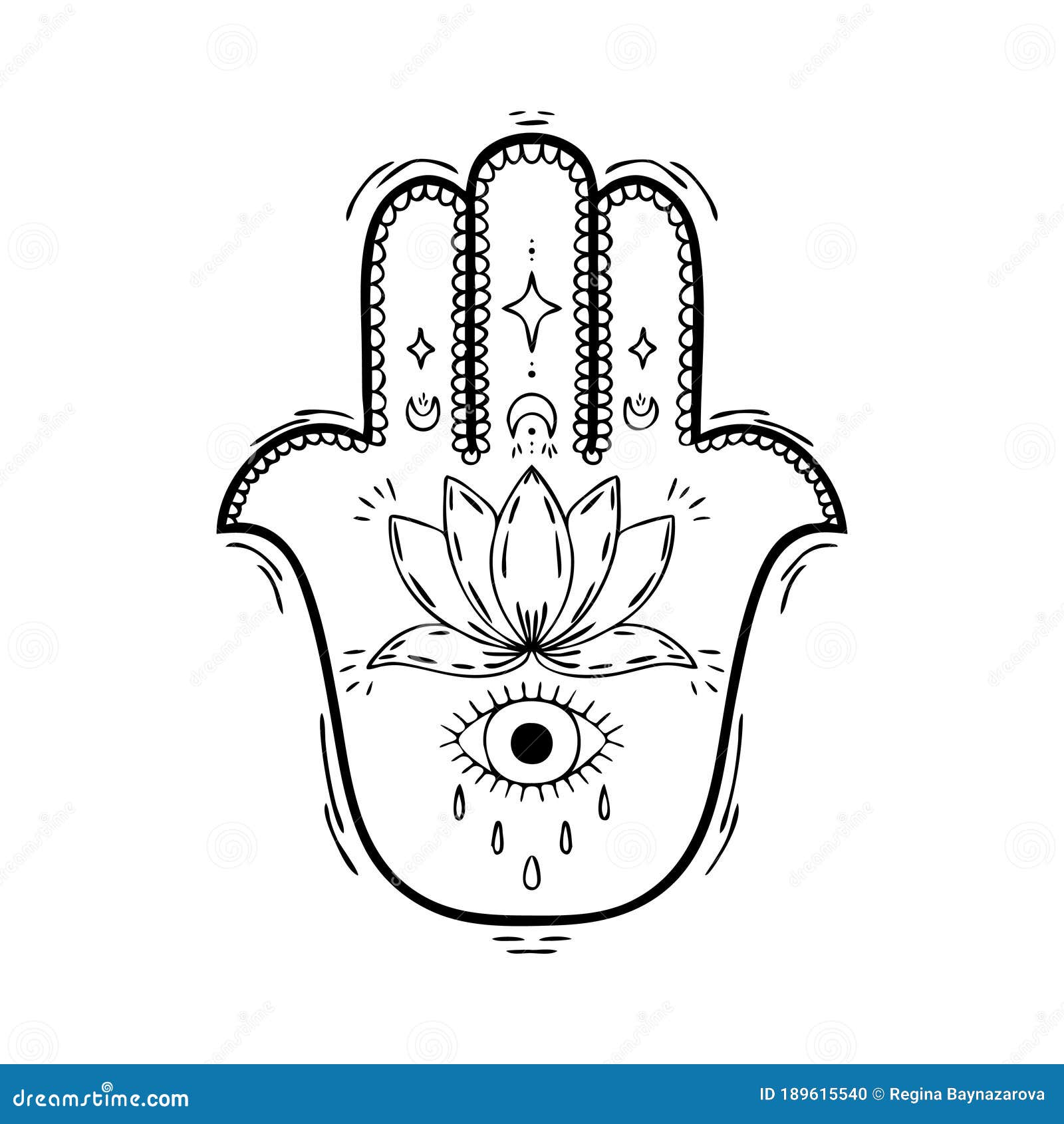 Hamsa Hand Drawn with a Black Line with Decorative Patterns ...