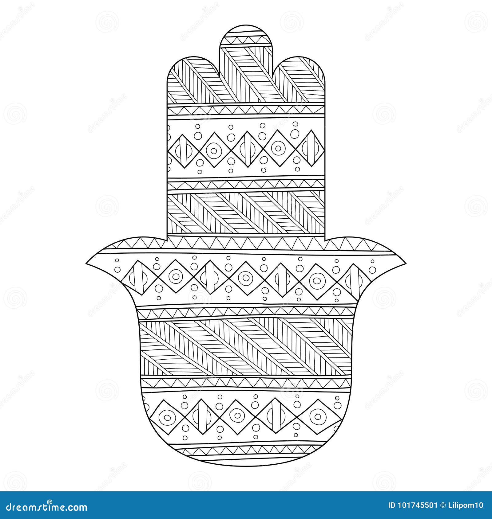 Hamsa Hand Drawn Symbol. Black and White Illustration for Coloring ...