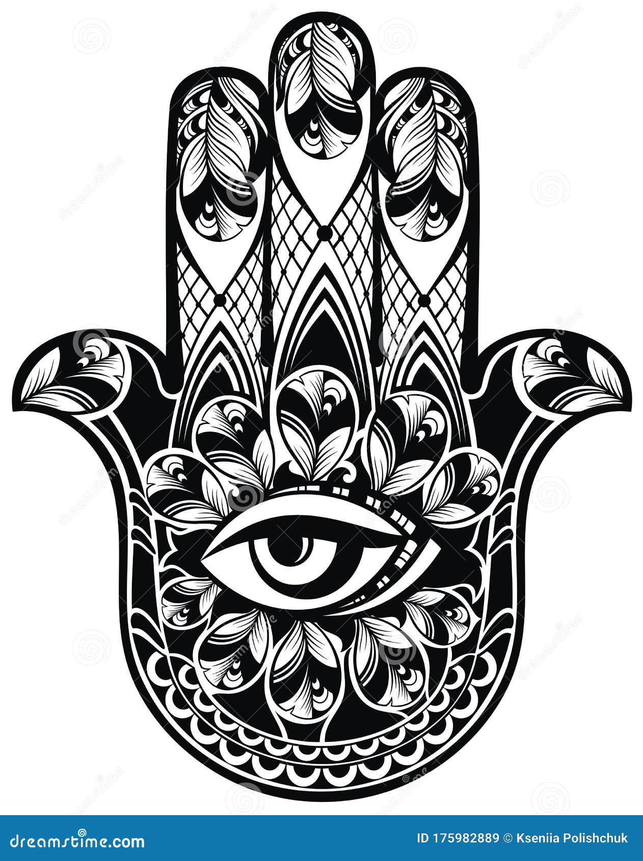 Black and White Hamsa, Hand of Fatima with Bird Feathers, Vector ...