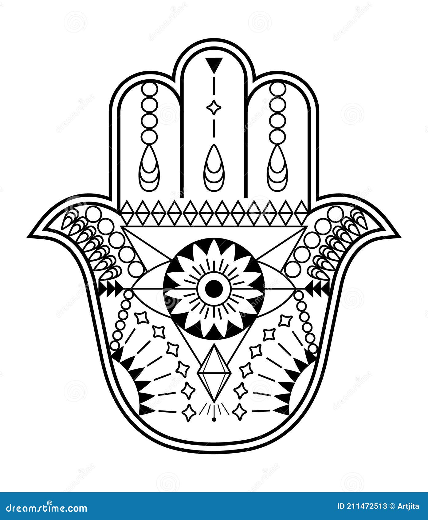 Hamsa Hand Vector with Mystical, Esoteric Symbols Like Pyramid, Evil ...