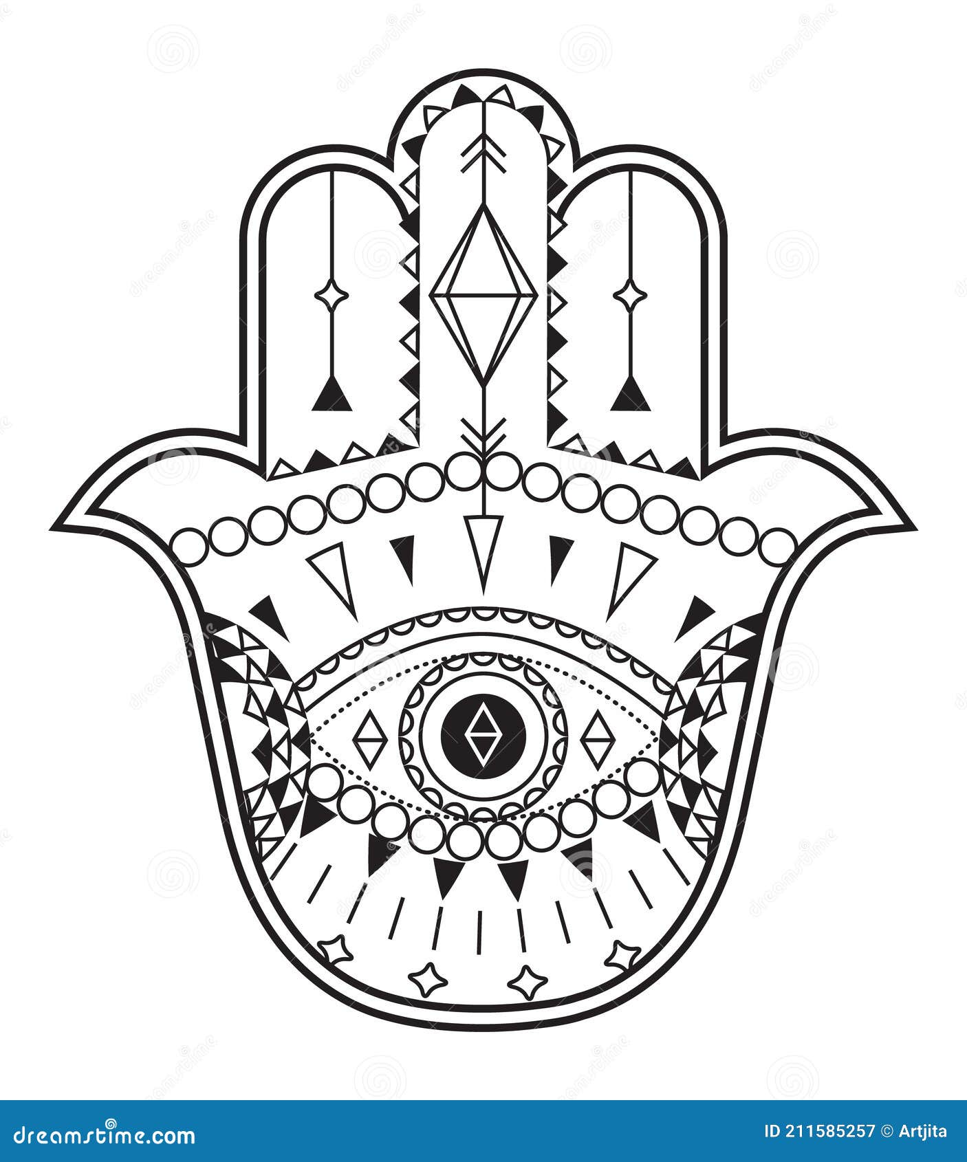 Hamsa Hand Vector with Mystical, Esoteric Symbols Like Pyramid, Evil ...