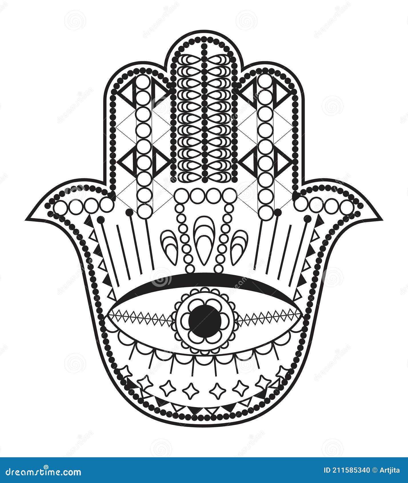 Hamsa Hand Vector with Mystical, Esoteric Symbols Like Pyramid, Evil ...