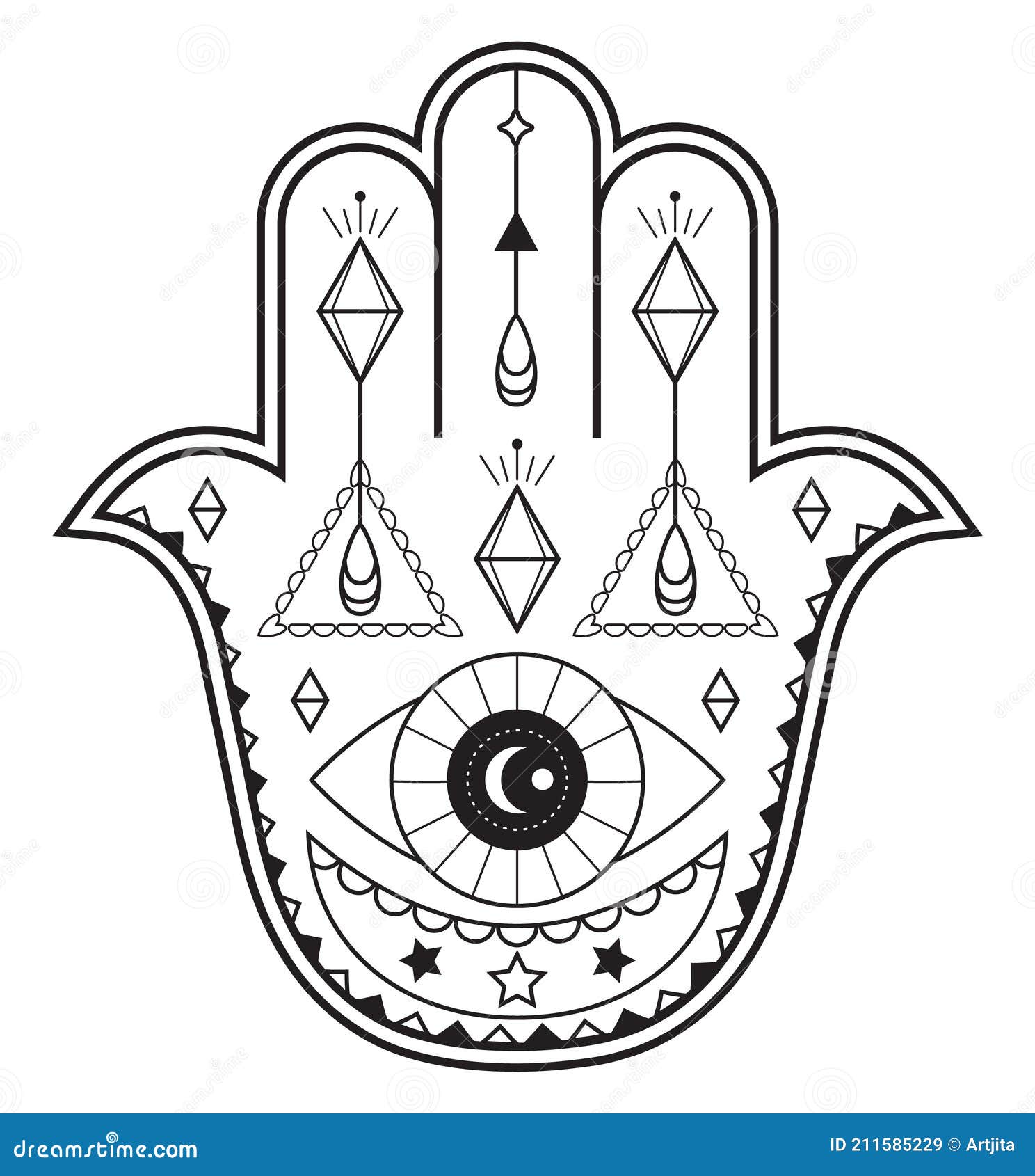 Hamsa Hand Vector With Mystical, Esoteric Symbols Like Pyramid, Evil ...