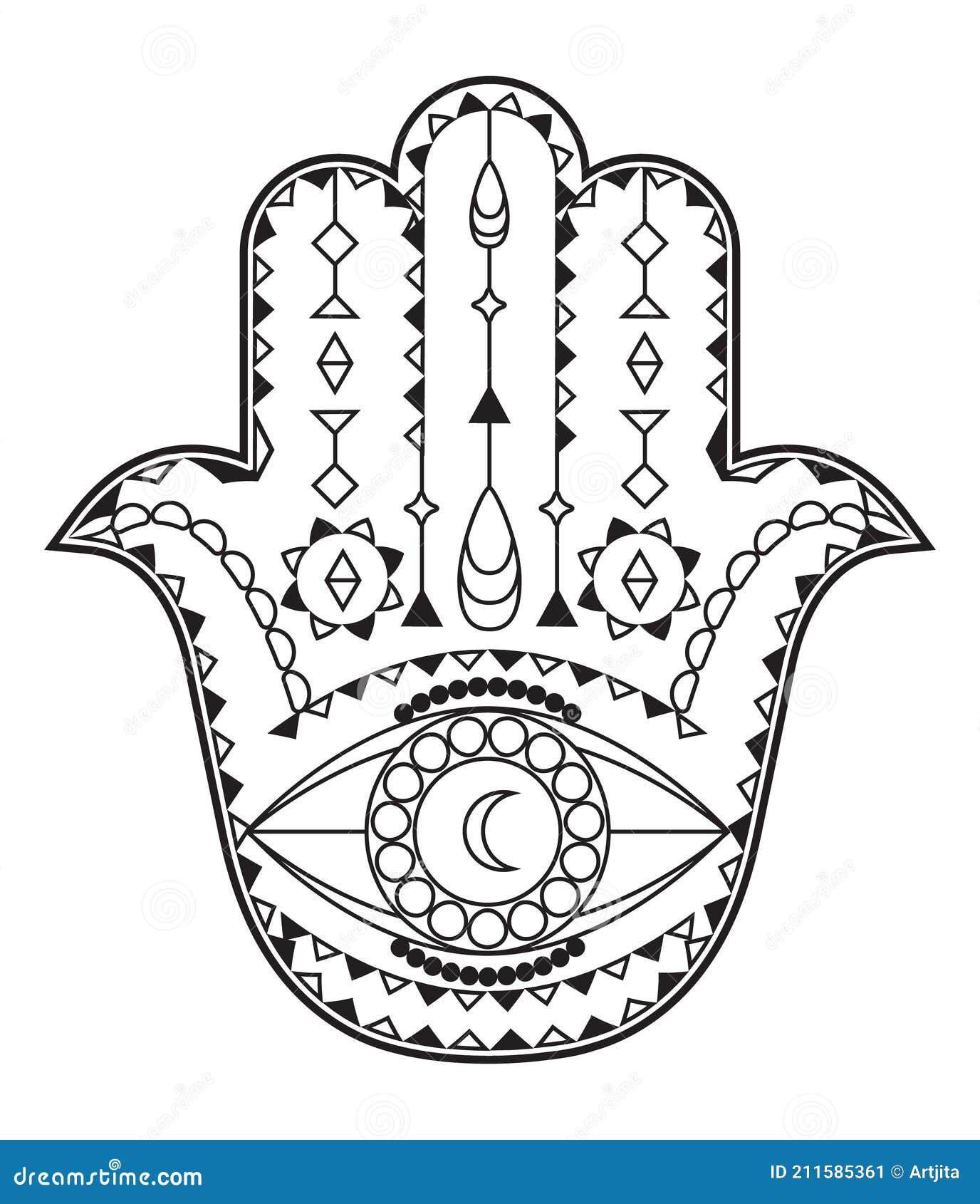 Hamsa Hand Vector with Mystical, Esoteric Symbols Like Pyramid, Evil ...