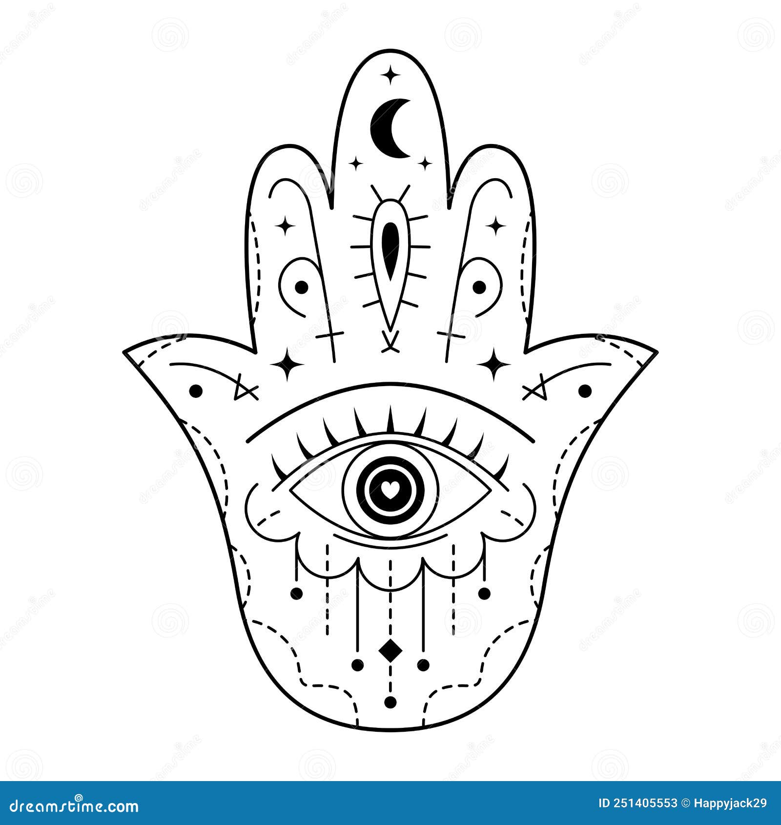 Hamsa Symbol with Evil Eye. Protection Sign. Mystic Decorative Pattern ...
