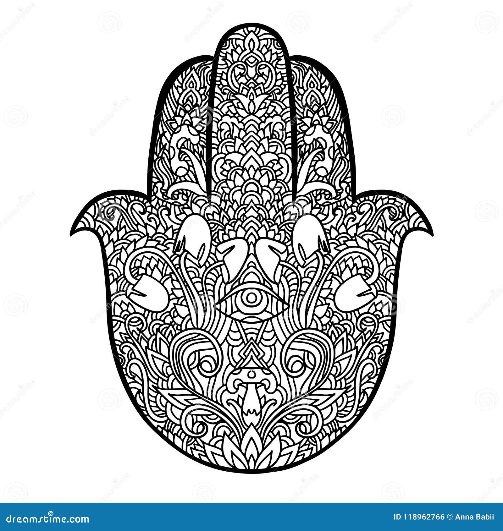 Hamsa Symbol. Fatima Hand Pattern. Vector Illustration. Indian Mandala ...