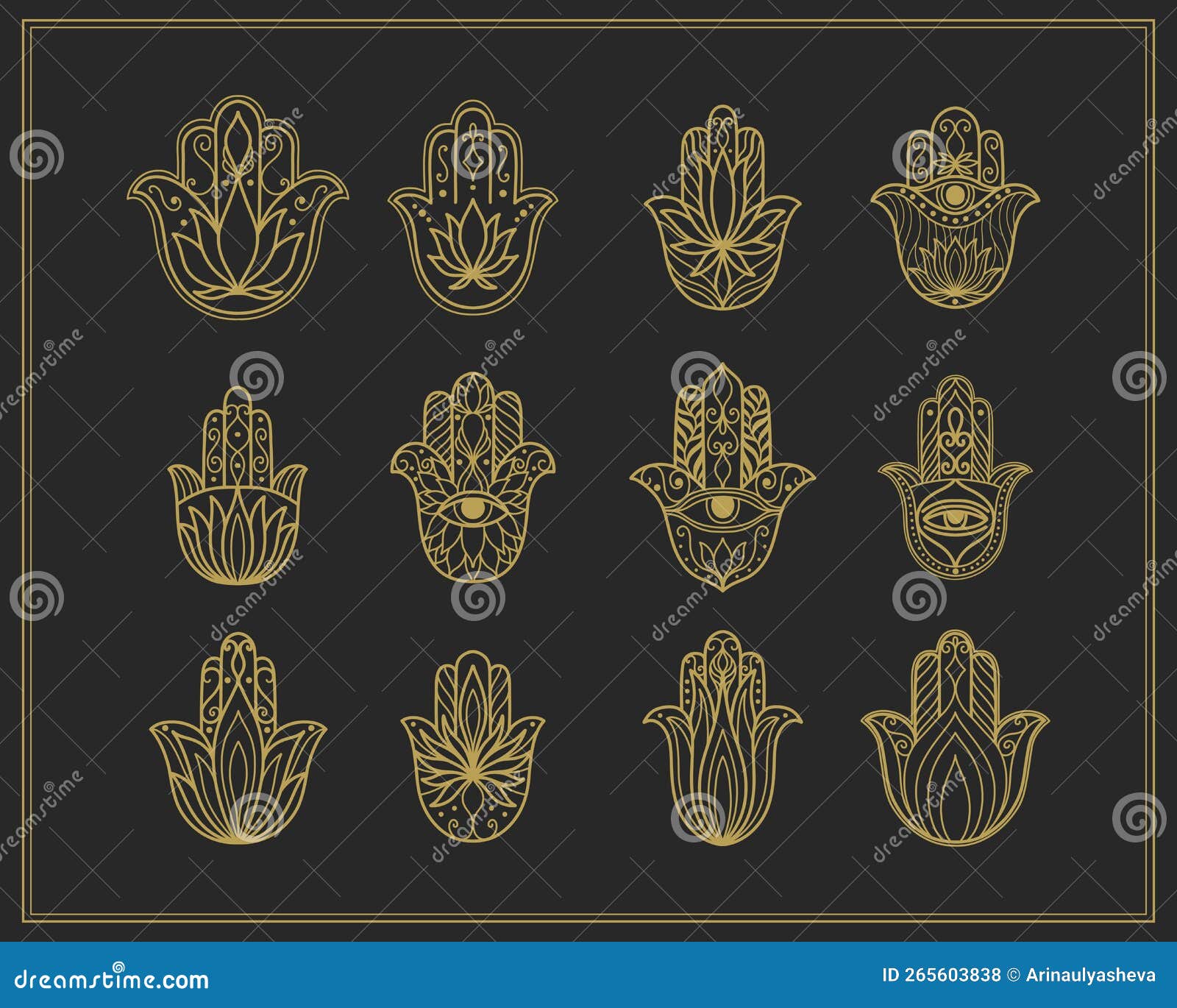hamsa  hand fatima for protection from the evil eye. graphic  set for logo or pendant jewelry
