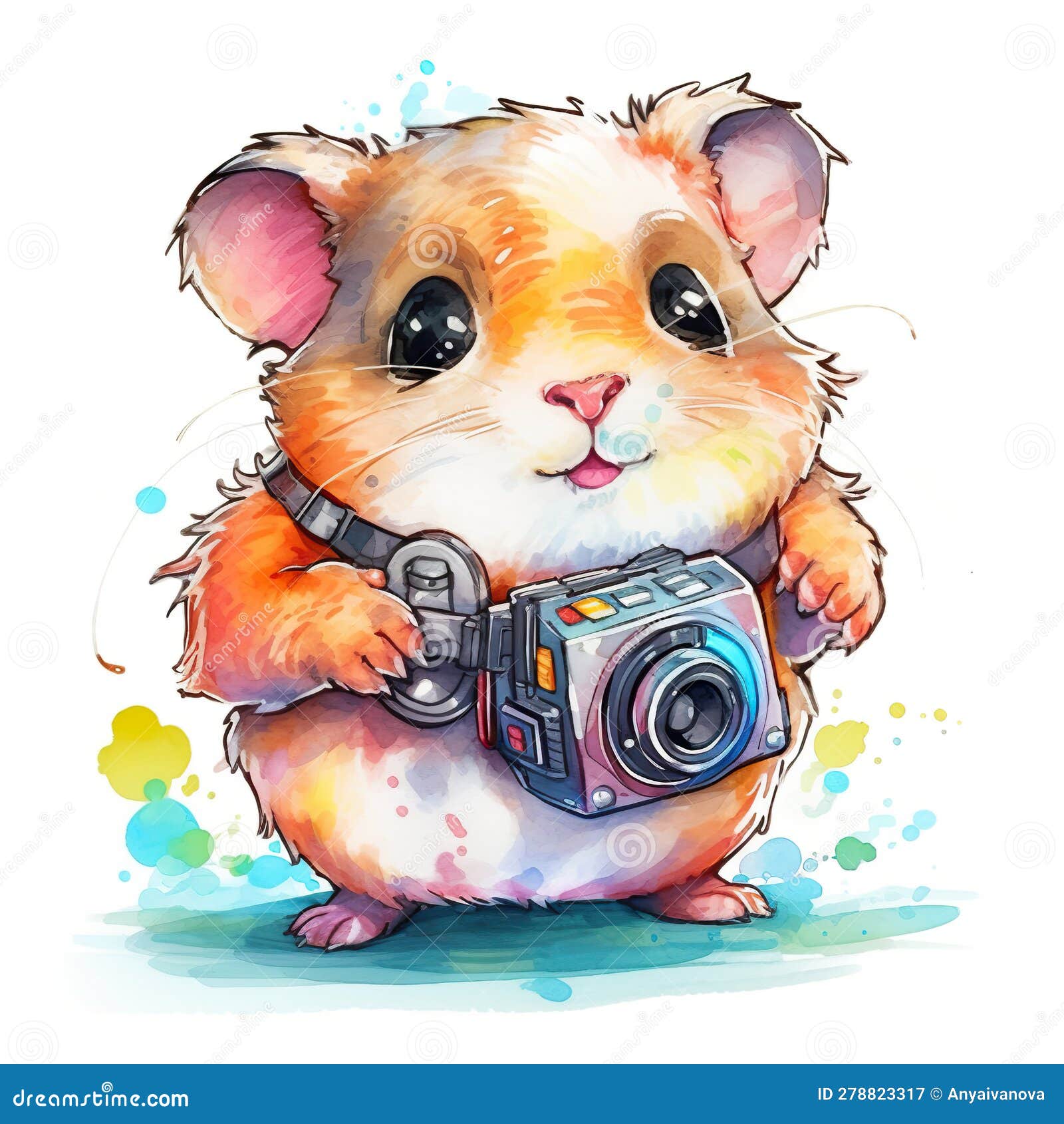 A Hamster with a Camera in Its Paws. Generative AI Image. Stock