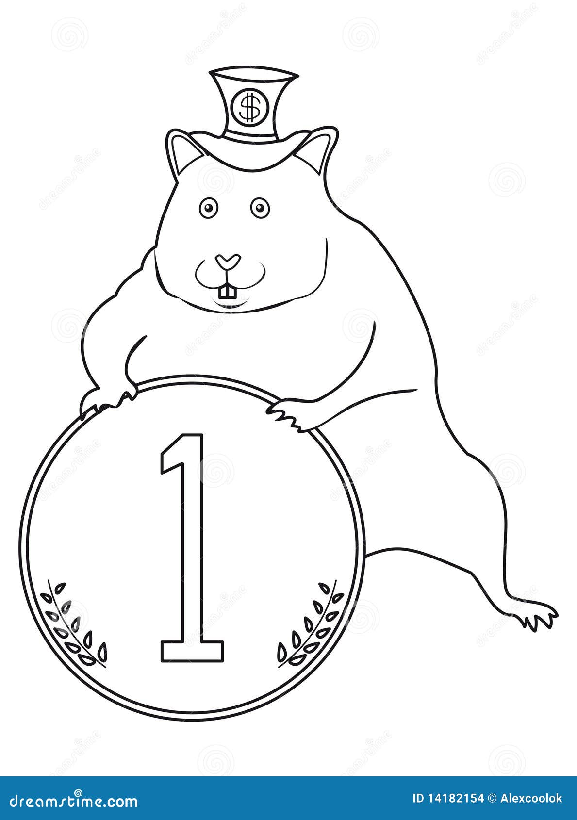 Hamster With A Coin, Black And White Stock Illustration ...