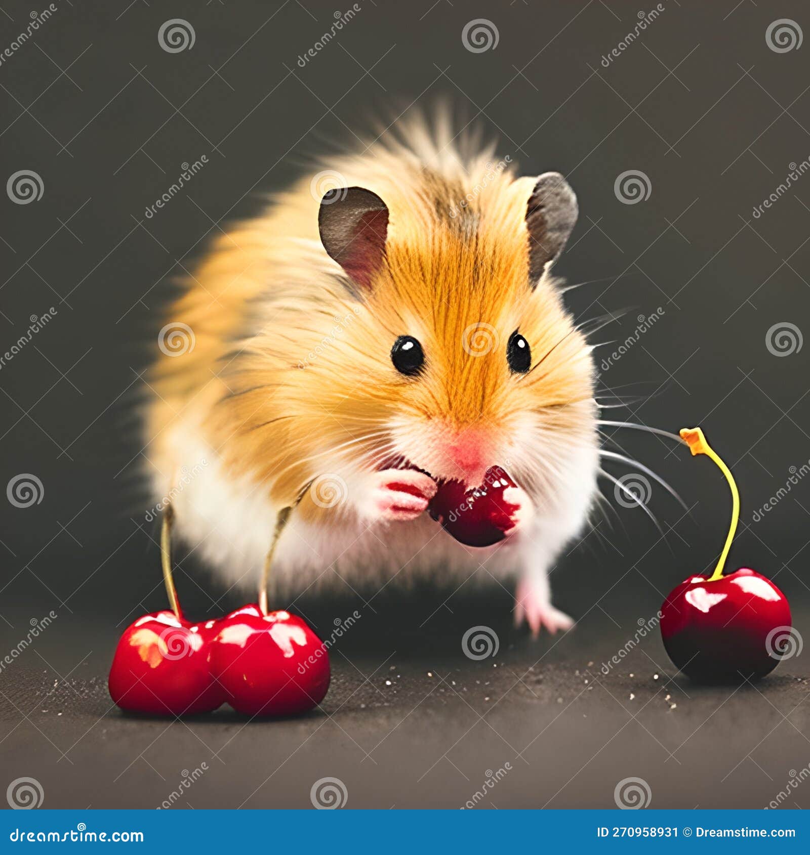 Hamster, Cute Pet Eats Cherries Ai Generated, Generative AI, CGI