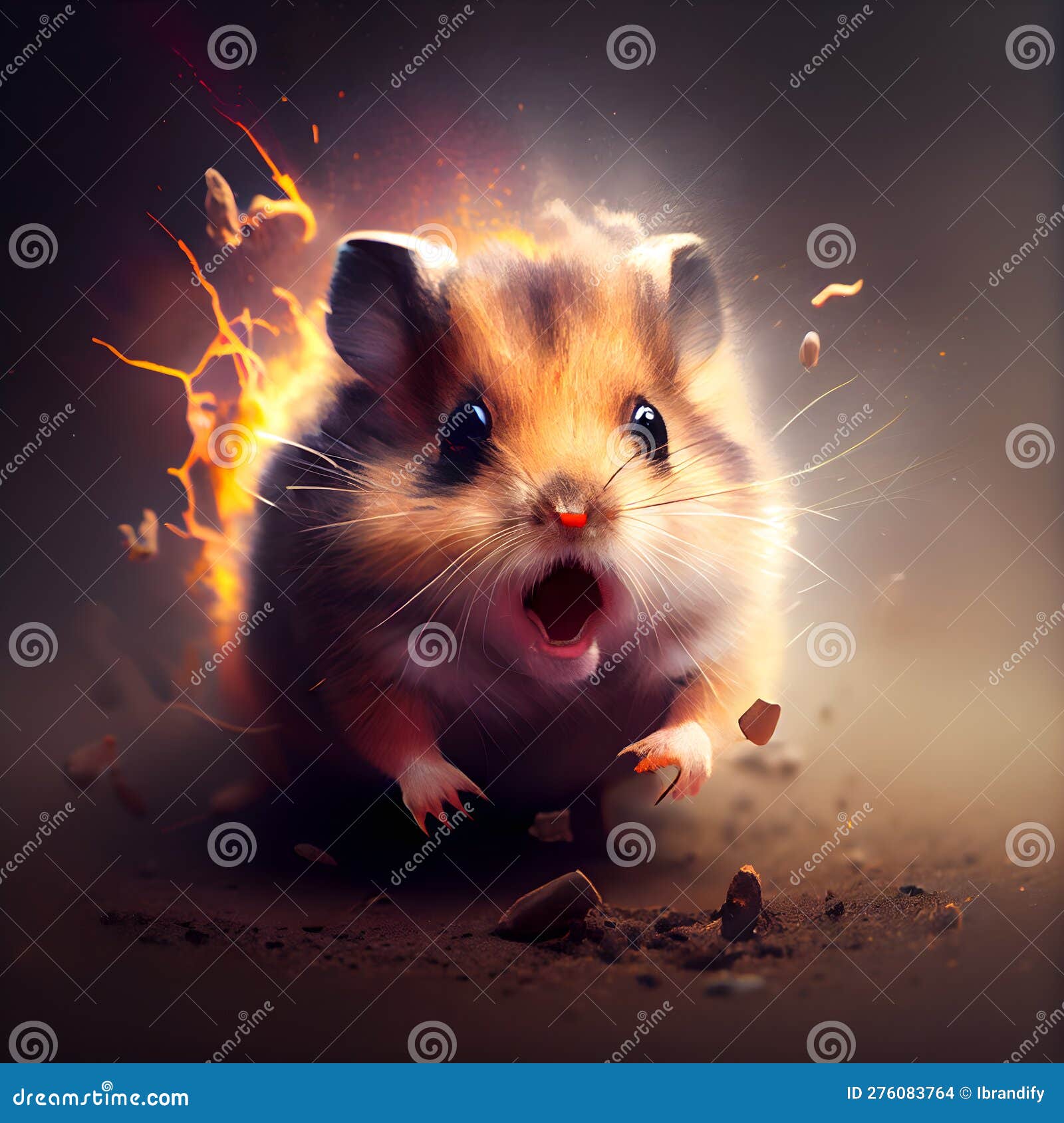 Hamster in the Fire. Funny Hamster with a Burning Head Stock