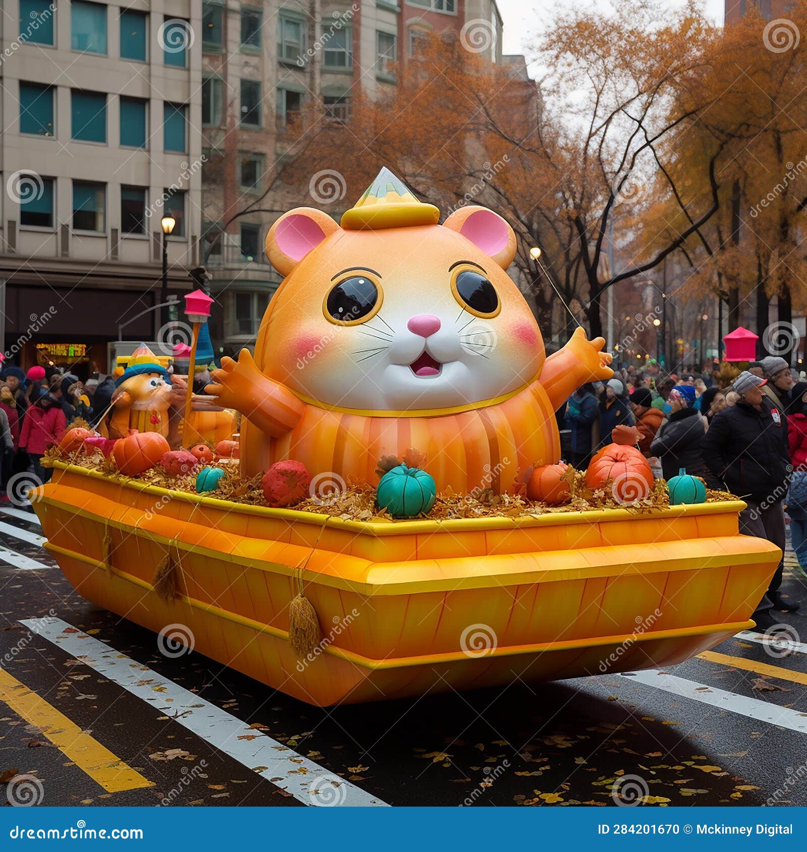 Hamster Float in Holiday Style Parade in Fall Autumn. Stock