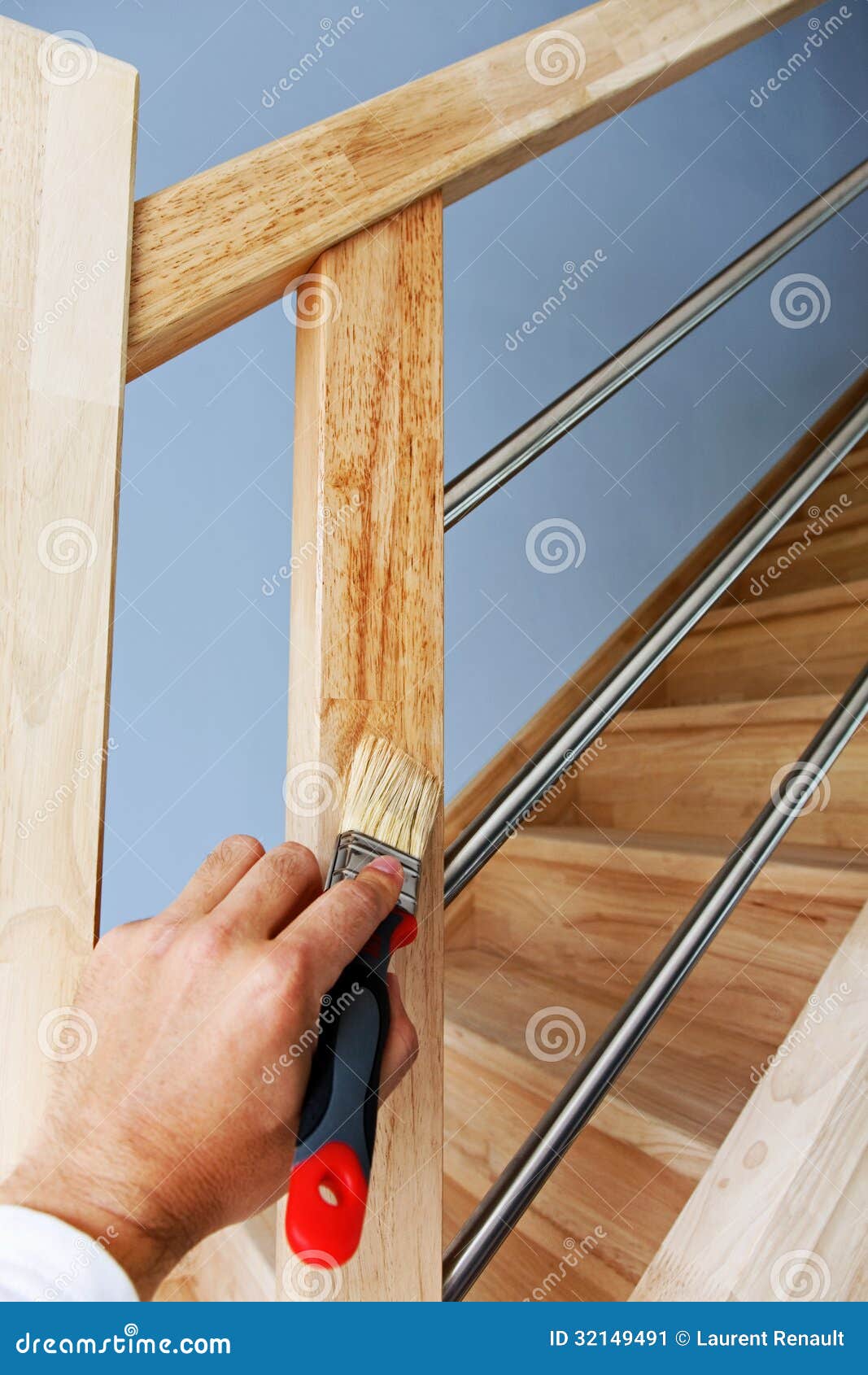 Hand Applying Oil on Wooden Stairs Stock Image Image of stain, wood