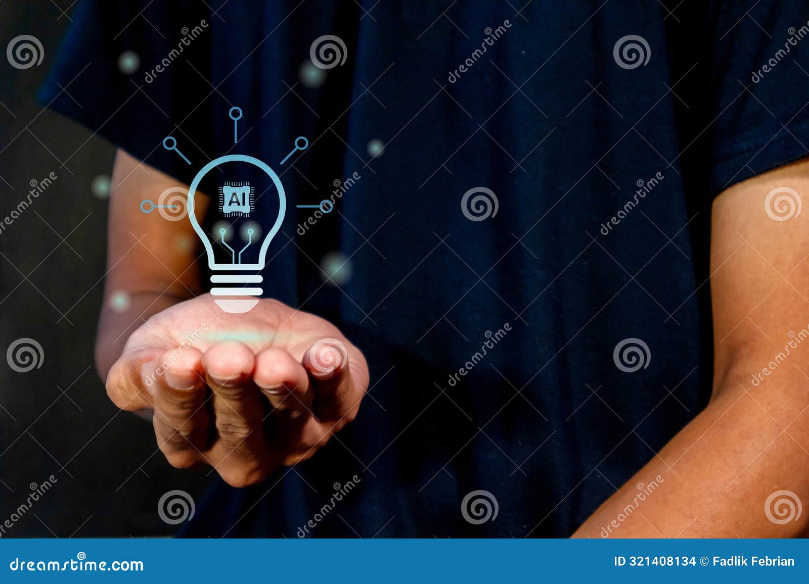 hand with artificial intelligence light bulb. idea from artificial intelligence concept with innovative technology and creativity