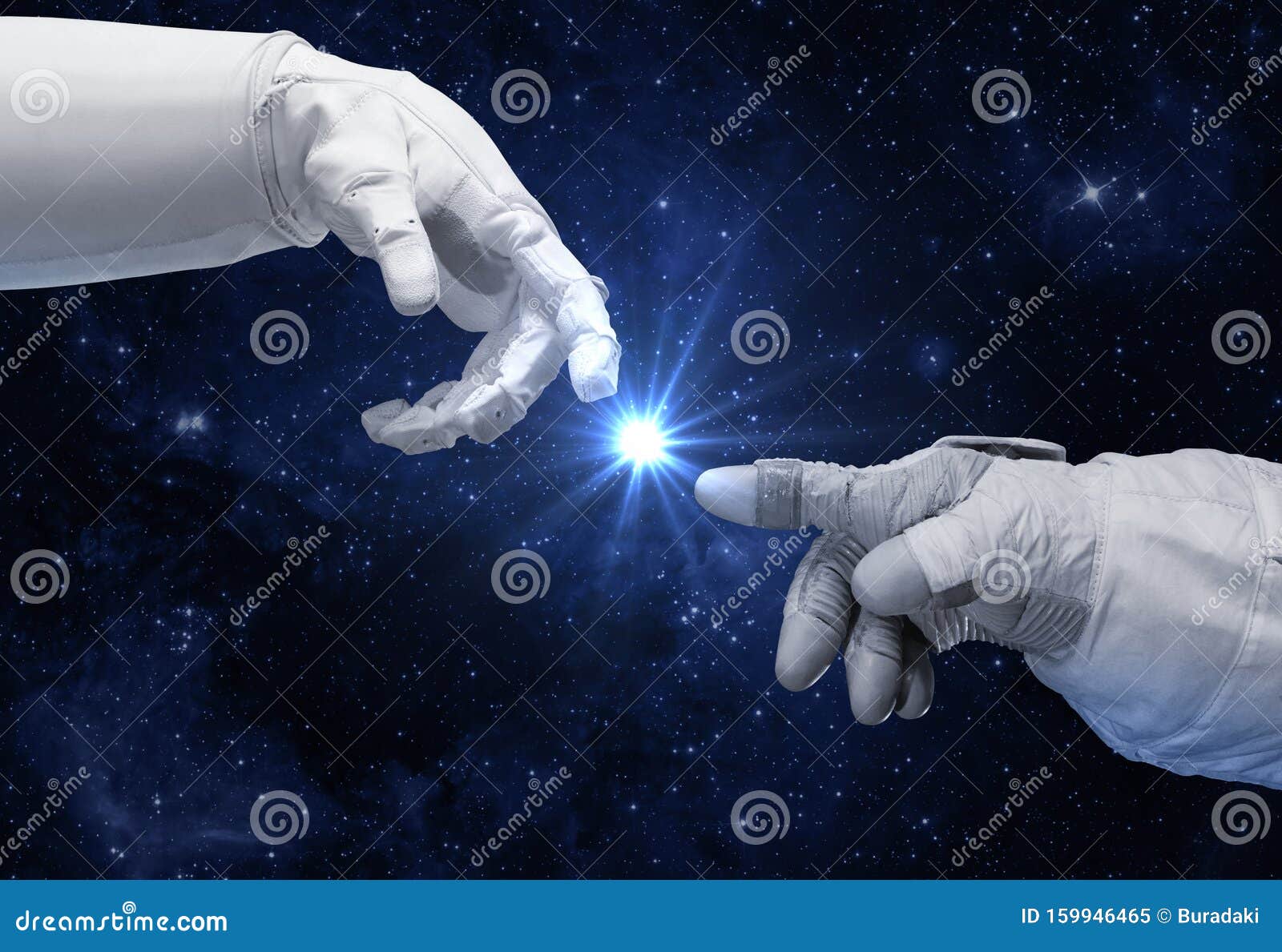 hand of astronaut and robot. contact with other civilizations