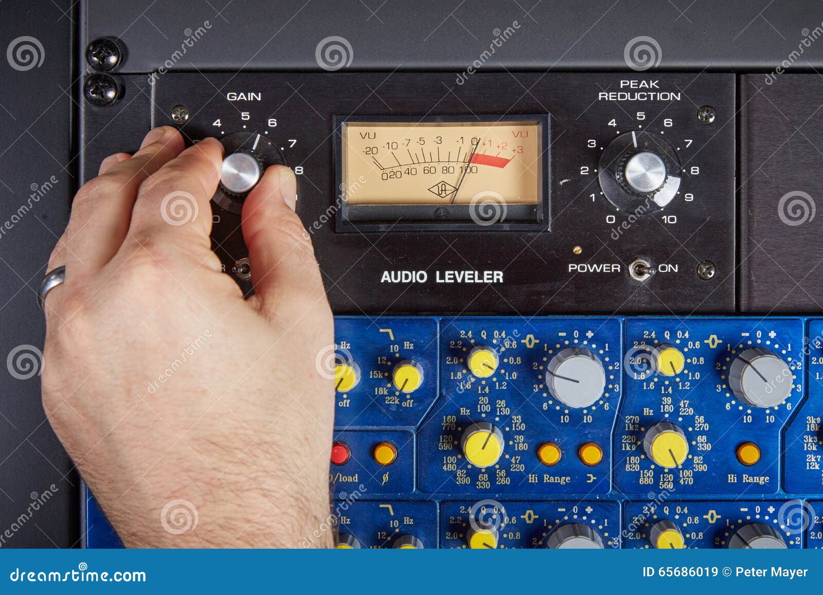 Hand of Audio Technician Turning Knob on Console Stock Image Image of