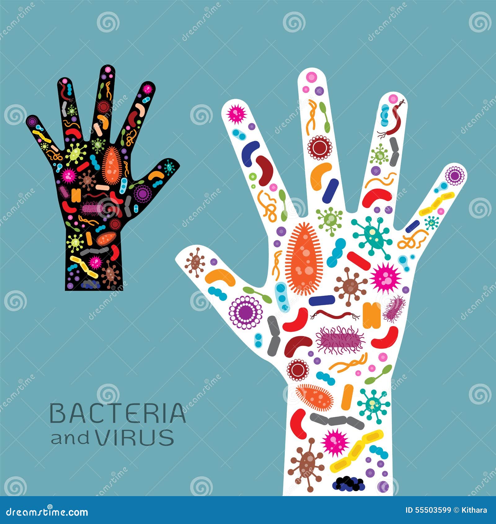 hand with bacteria and virus