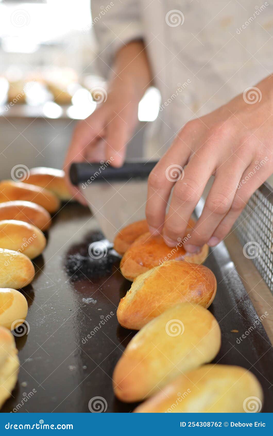 Hand of Baker or Apprentice Baker Taking Out the Milk Breads from the
