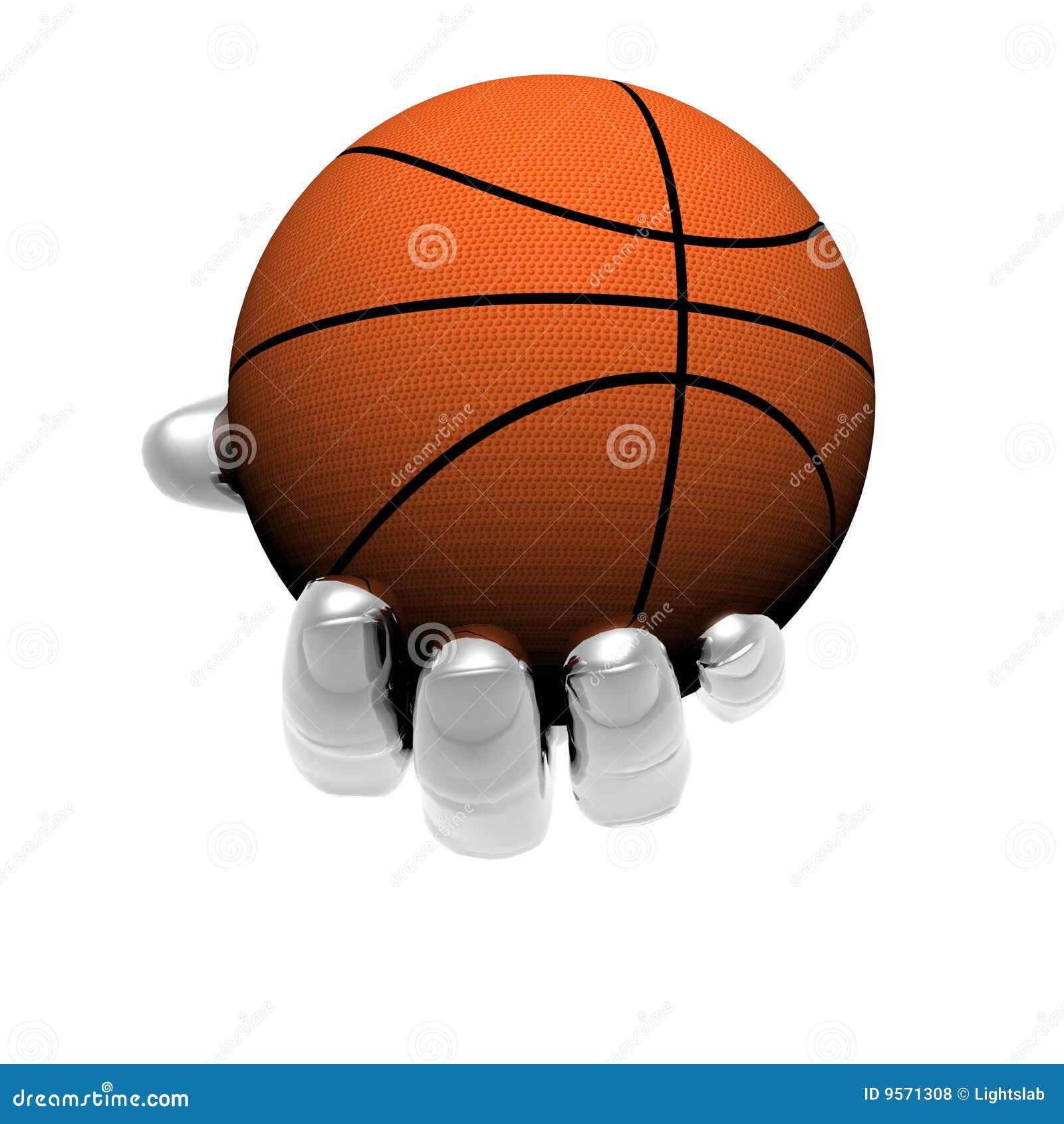 hand with basket ball  on a white