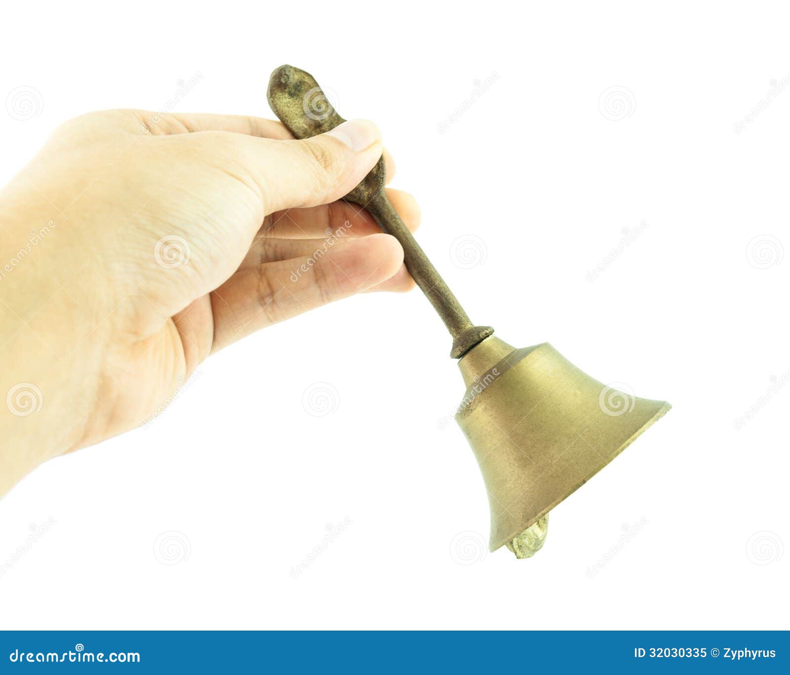 Antique copper small bell on white background Stock Photo by