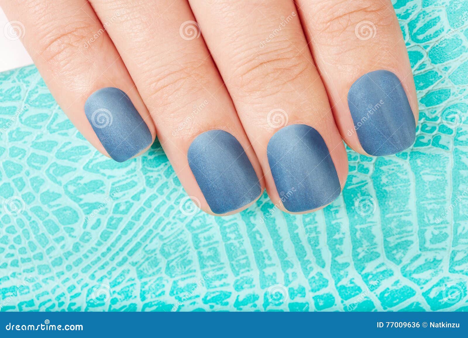 Hand with Blue Matte Manicured Nails Stock Photo Image of artificial