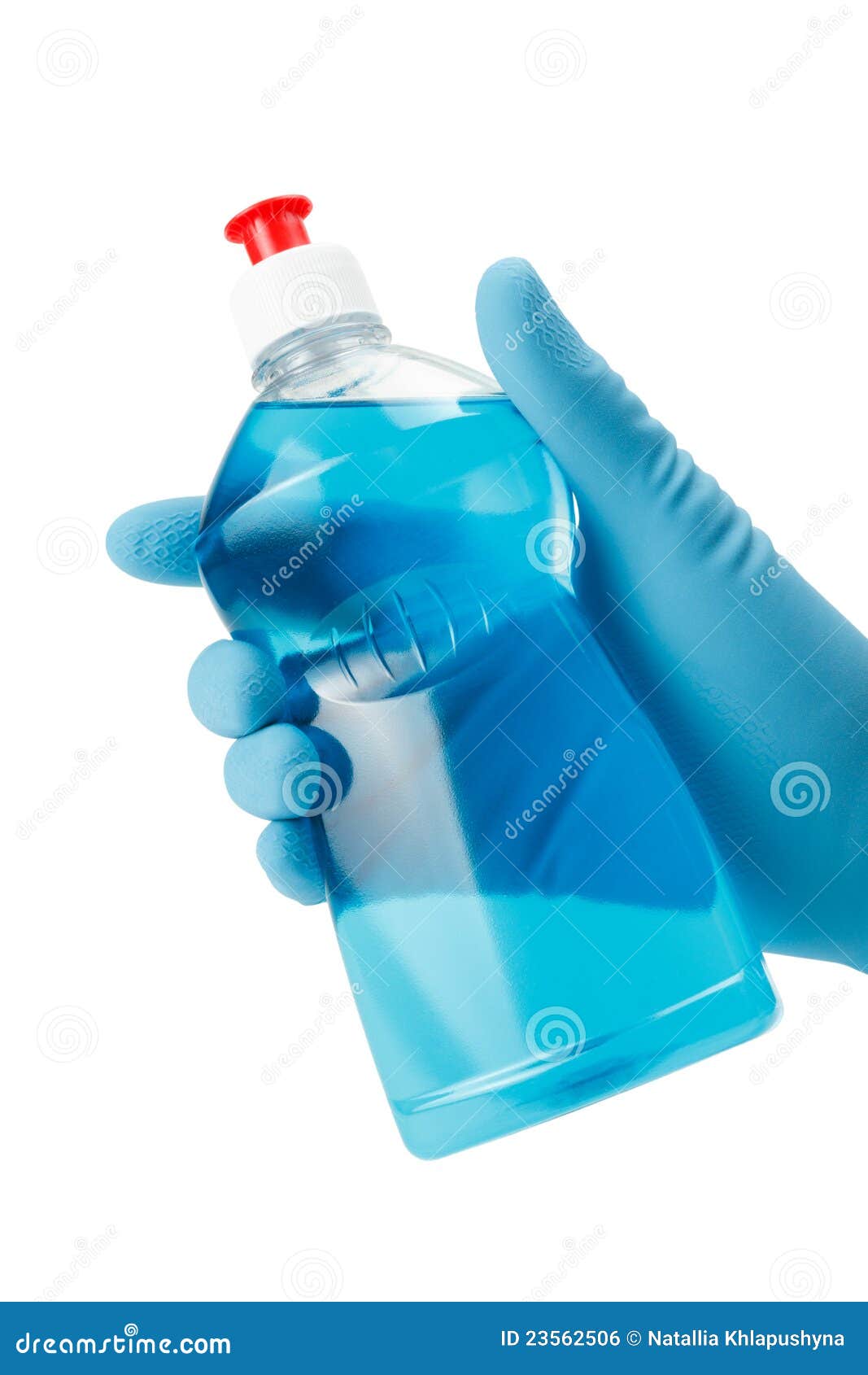 Hand with Bottle of Blue Dish Washing Liquid Stock Photo Image of
