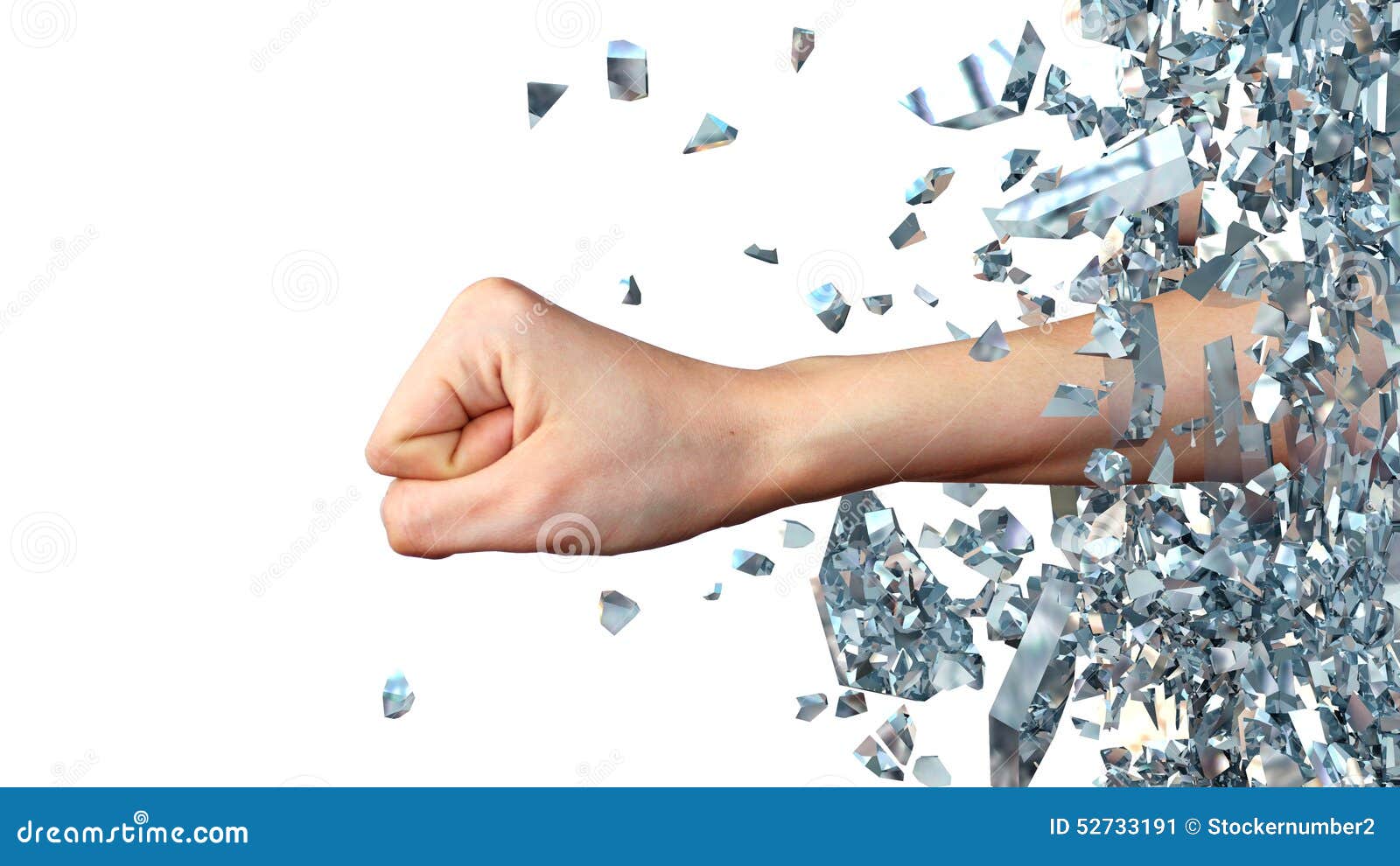 Hand Breaking through from Glass Wall. Abstract 3D Illustration Stock