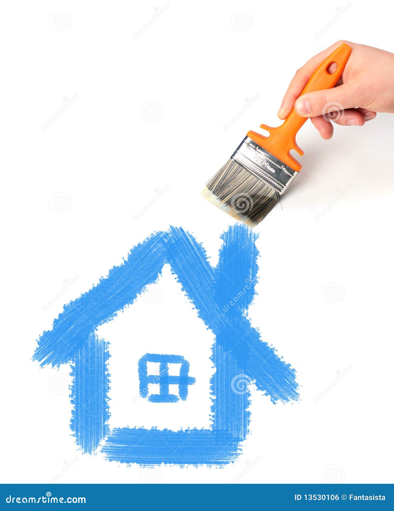 Hand with Brush is Drawing House. Stock Photo Image of fresh
