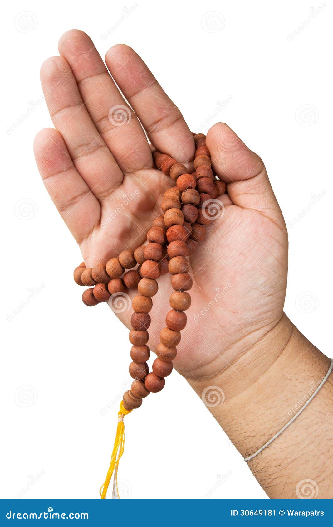 Rudraksha Rosary In A Female Hand. Japa Mala Stock Photo, Picture