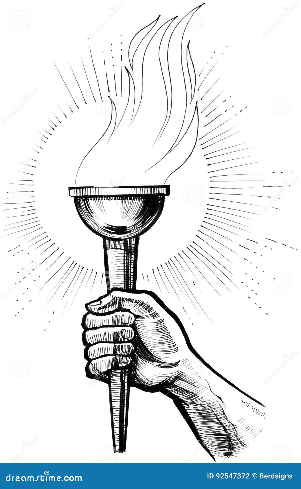 Hand with a burning torch stock illustration. Illustration of hand