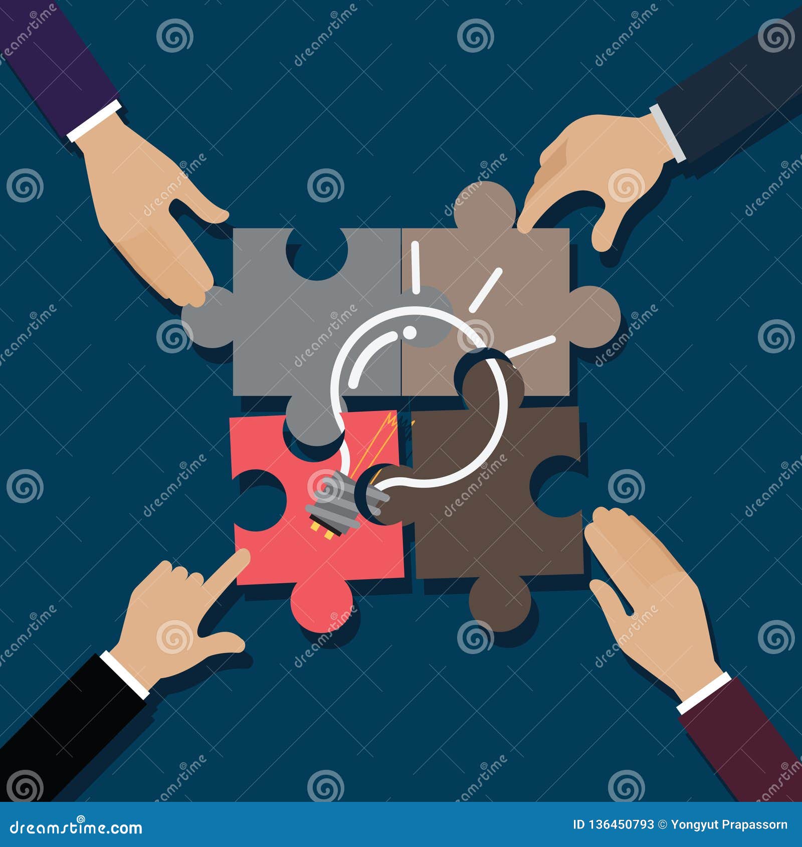 Hand of a Business is Sliding Puzzle Jigsaw. Composed As a Light Bulb