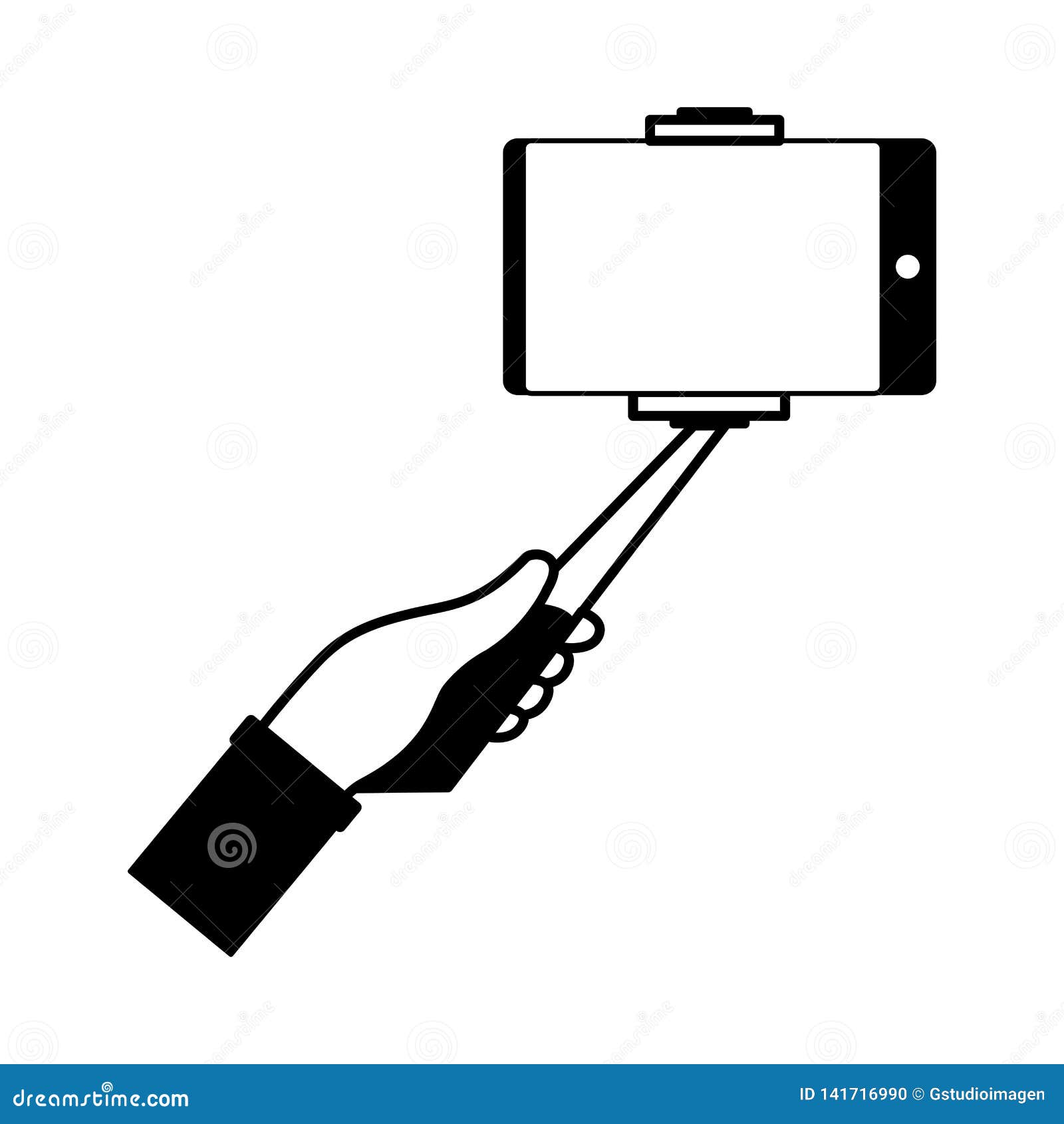 Stick For Selfie. Monopod Selfie Shots Cartoon Illustration. Selfie
